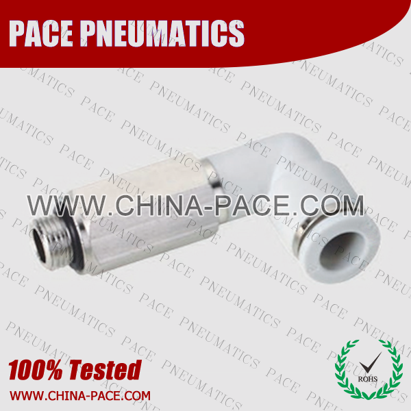 Grey White Composite Push To Connect Fittings Extended Male Elbow With G Thread, Polymer Pneumatic Fittings, Air Fittings, one touch tube fittings, Pneumatic Fitting, Nickel Plated Brass Push in Fittings, pneumatic accessories.